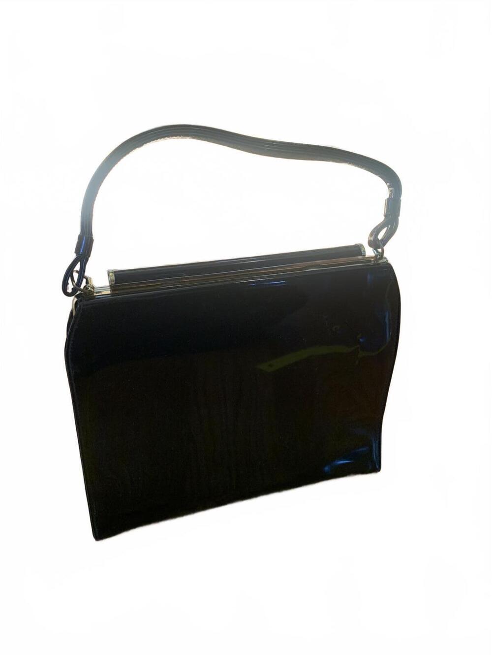 Vintage Garay  Black Patent Leather Handbag with Top Handle